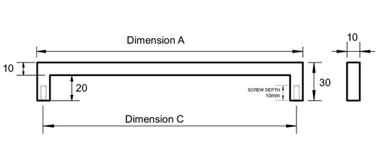 Kethy Roma 10mm Square Polished S/Steel Kitchen Handle C to C Available In 4 Sizes : 234mm x 224mm ,298mm x 288mm , 400mm x 390mm ,500mm x 490mm