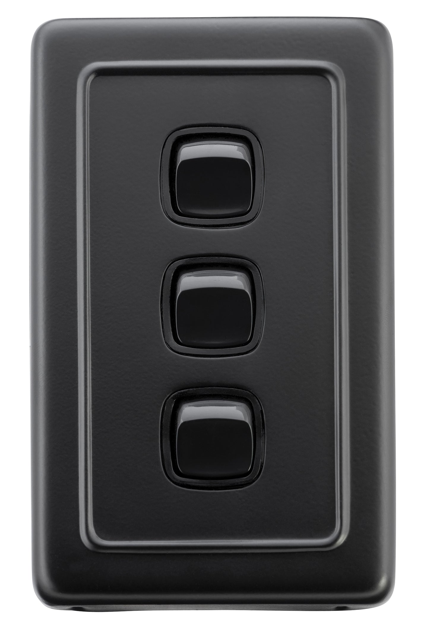 Switch Flat Plate Rocker 3 Gang Matt Black H115xW72mm