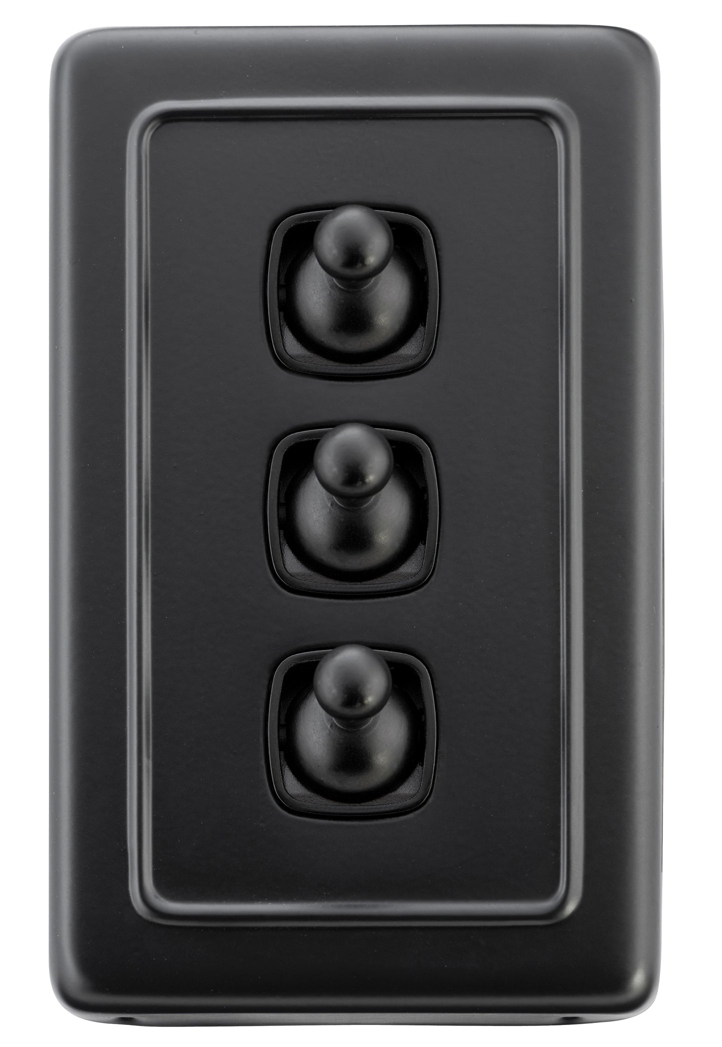 Switch Flat Plate Toggle 3 Gang Matt Black H115xW72mm
