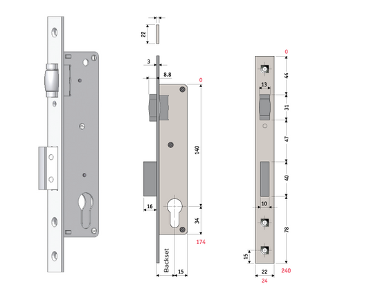 Sylvan Euro Cylinder Roller Bolt Mortice lock Satin Stainless Steel Finish