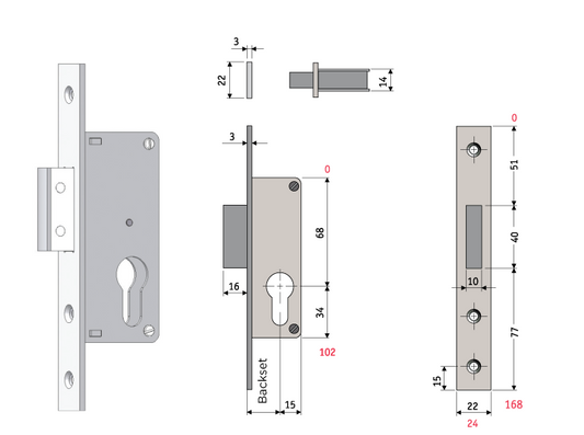 Sylvan Euro Cylinder Mortice Lock Dead Lock Stainless Steel Finish