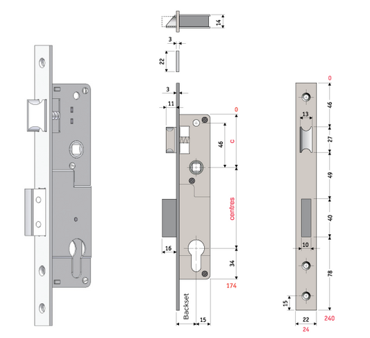 Sylvan Euro Profile Cylinder Mortice Sash Lock 30mm &35mm Satin Stainless Steel Finish