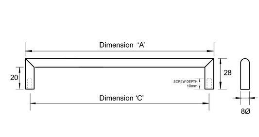 Kethy Ispra Stainless D Handle 8mm Round Stainless Steel Handle C to C Available In 5 Sizes : 104mm x 96mm ,136mm x 128mm ,168mm x 160mm ,200mm x 192mm ,232mm x 224mm
