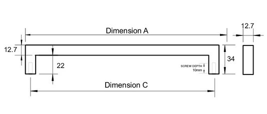 Kethy Astti Stainless D Handle 12.7 Square Polished Stainless Steel Handle C to C Available In 6 Sizes : 300mm x 288mm ,400mm x 387mm ,500mm x 487mm ,600mm x 587mm ,700mm x 687mm ,800mm x 787mm