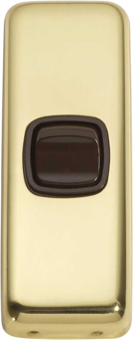 Switch Flat Plate Rocker 1 Gang Brown Polished Brass H82xW30mm