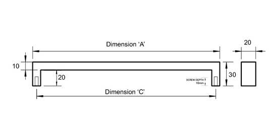 Kethy 20mm x 10mm Oblong Stainless Steel Handle C to C Available In 6 Sizes : 138mm x 128mm ,170mm x 160mm , 202mm x 192mm ,234mm x 224mm ,298mm x 288mm ,402mm x 392mm
