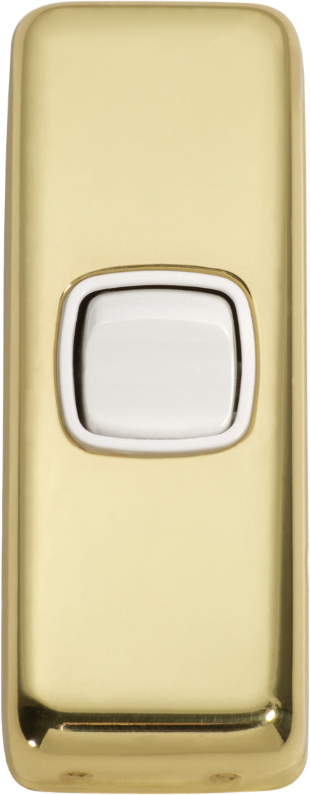 Switch Flat Plate Rocker 1 Gang White Polished Brass H82xW30mm