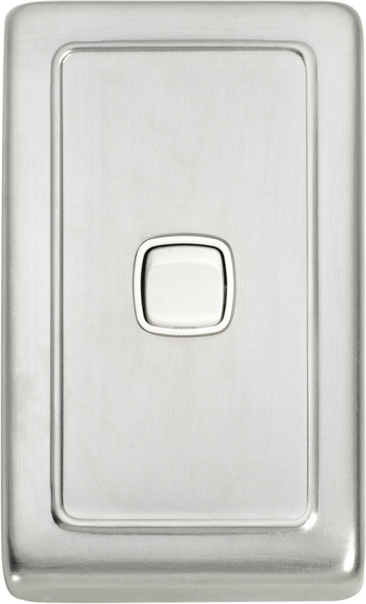 Switch Flat Plate Rocker 1 Gang White Satin Chrome H115xW72mm