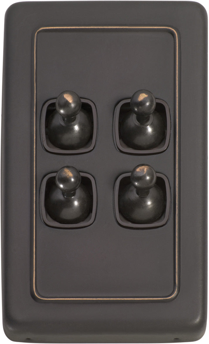 Switch Flat Plate Toggle 4 Gang Brown Antique Copper H115xW72mm