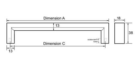 Kethy Regio Stainless D Handle 18mm Round Under Stainless Steel Handle C to C Available In 5 Sizes : 140mm x 128mm ,172mm x 160mm ,204mm x 192mm ,236mm x 224mm ,300mm x 288mm
