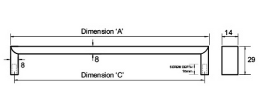 Kethy Como D Handle 14mm Flat Top Polished S/Steel Handle C to C Available In 4 Sizes : 296mm x 288mm ,400mm x 392mm ,500mm x 492mm ,600mm x 592mm
