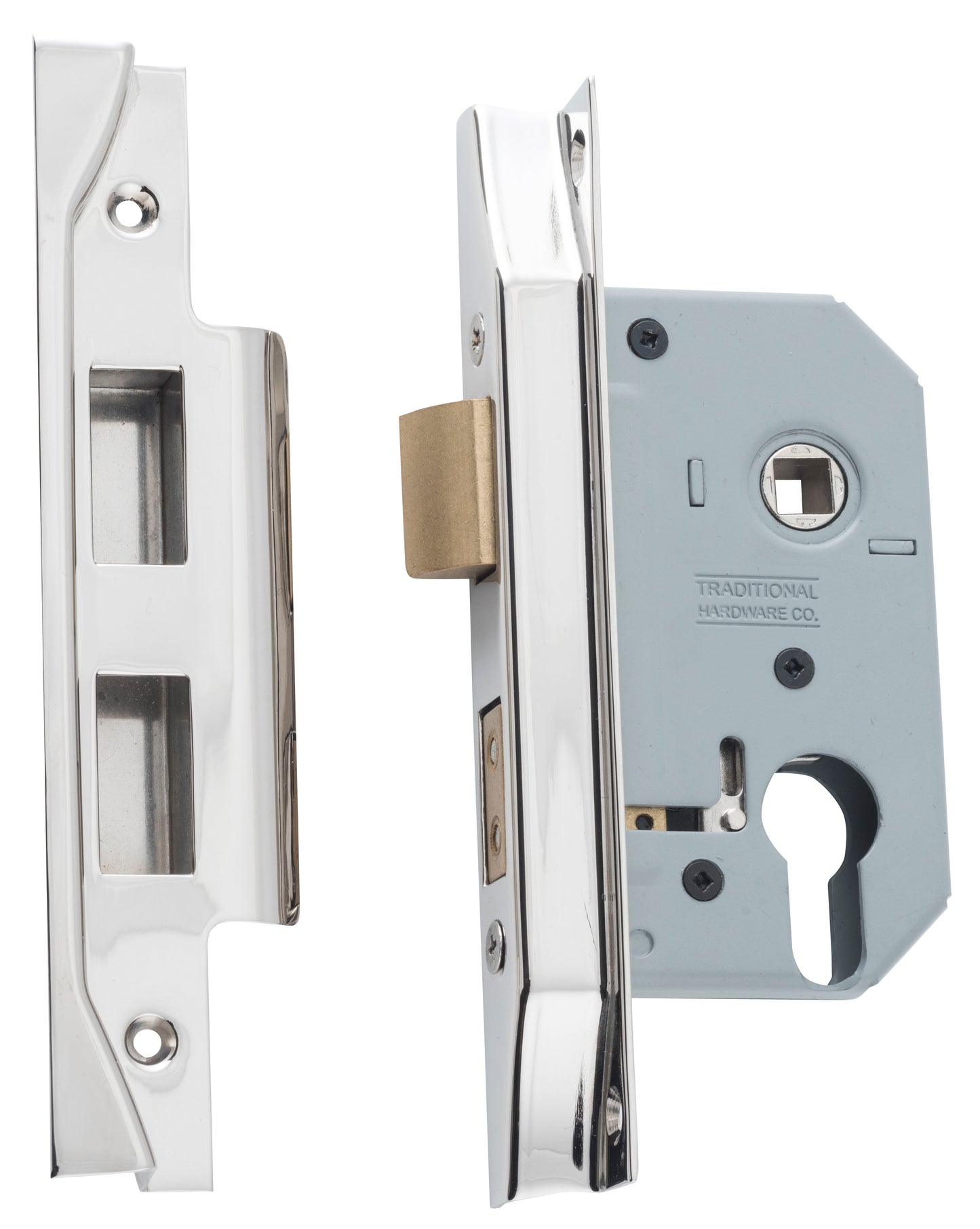 Mortice Lock Euro Rebated Polished Nickel CTC47.5mm Backset 46mm