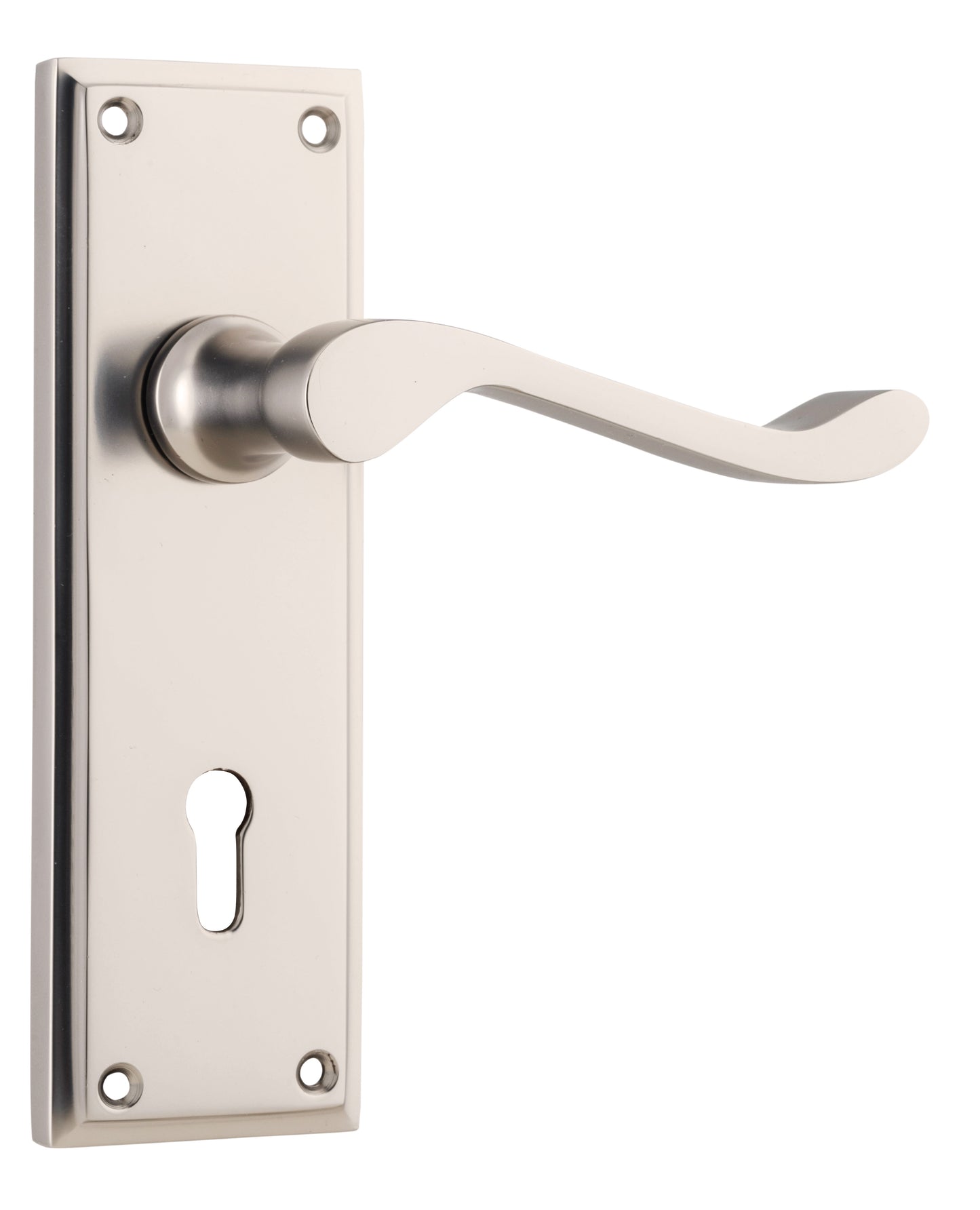 Door Lever Camden Lock Pair Satin Nickel H152xW50xP60mm