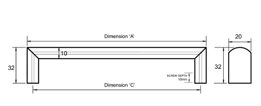 Kethy Pavia Stainless D Handle 19mm Oval Stainless Steel Handle C to C Available In 5 Sizes : 170mm x 160mm ,202mm x 192mm ,234mm x 224mm ,298mm x 288mm , 400mm x 390mm