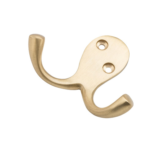 Robe Hook Double Satin Brass H75xP30mm