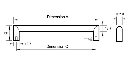 Kethy Lecco Stainless D Handle 12.7mm Stainless Steel Handle C to C Available In 6 Sizes : 109mm x 96mm ,141mm x 128mm ,173mm x 160mm ,205mm x 192mm ,237mm x 224mm ,301mm x 288mm