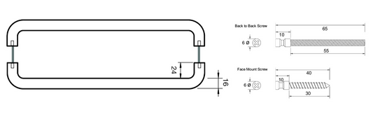 Kethy Enna D Handle 15mm Round Back to Back Polished Stainless Steel Handle C to C Available In 3 Sizes : 192mm ,288mm ,384mm