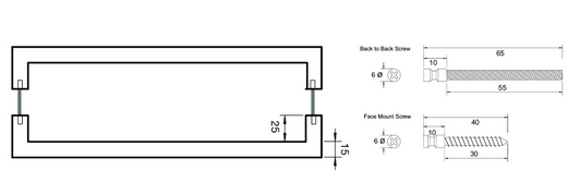 Kethy Biella Stainless D Handle 15.8mm Square Back to Back Stainless Steel Handle C to C Available In 3 Sizes : 192mm ,288mm ,384mm