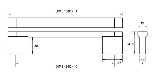 Kethy Murray Stainless D Handle 12mm Flat Top Stainless Steel C to C Available In 4 Sizes : 128mm ,160mm ,192mm ,224mm