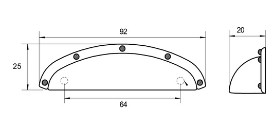 Kethy Derby Shell Slim Handle Pull 64mm C to C 92mm O/A Matt Black Paint & Polished Chrome