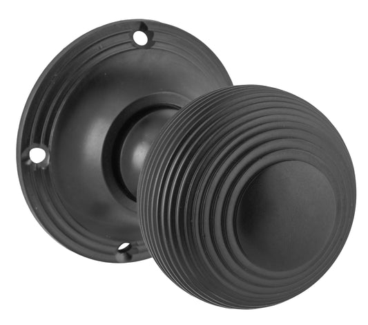 Door Knob Reeded Mortice Pair Matt Black D51xP81mm BP60mm