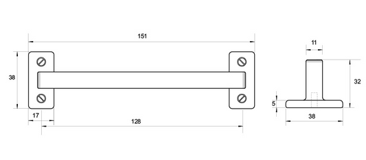 Kethy Perry Handle Square D Handle Vertical Flat Foot 128mm C to C Available in 5 Colours : Antique Brass Gloss ,Antique Brass Matt ,Black Paint Matt ,Oxidised Tin Gloss ,Oxidised Tin Matt