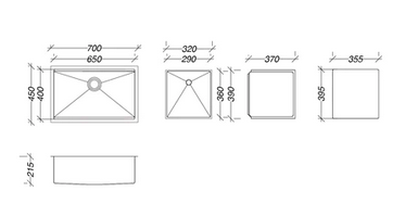 San Sink Stainless Steel SC-650 Cortina Lavello Centro Premium Range 1.2mm