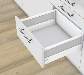 Blum Tandembox Antaro TIP-ON BLUMOTION Kitset Desigh Element Height D 227mm x 450-650 (length 3 Options ) 65kg Available in Silk White