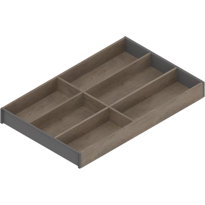 BLUM AMBIA-LINE CUTLERY INSERT Width 300mm, Length 450 ,500 & 550mm( length 3 option) x Height M 106mm Wood design for NL Available in :Silk White,Orion Grey and Terra Black