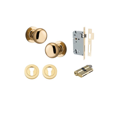 Iver Cambridge Door Knob Rose Round Concealed Fix Pair Passage Kit, Privacy Kit , Entrance Kit with High Security Lock -Polished Brass