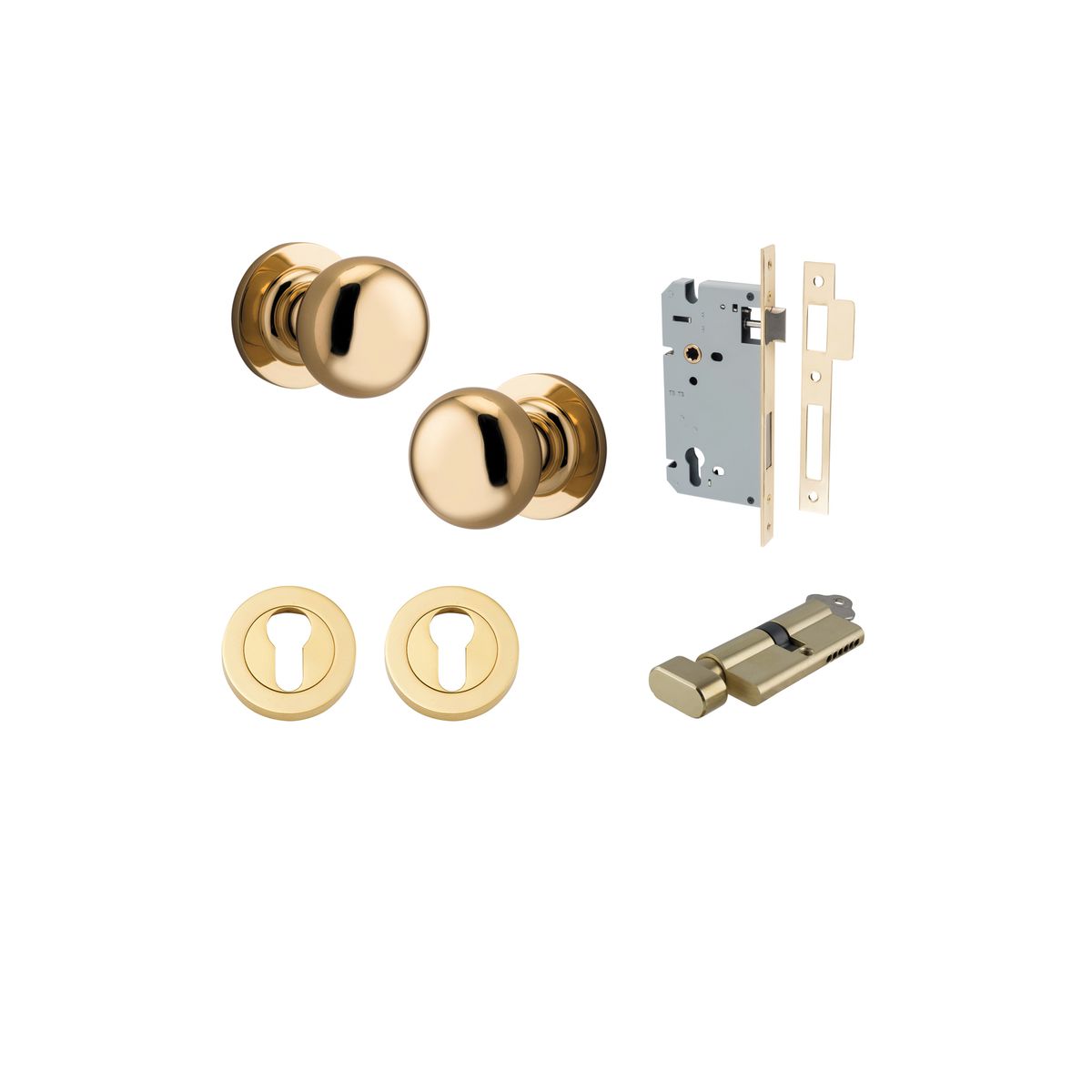 Iver Cambridge Door Knob Rose Round Concealed Fix Pair Passage Kit, Privacy Kit , Entrance Kit with High Security Lock -Polished Brass