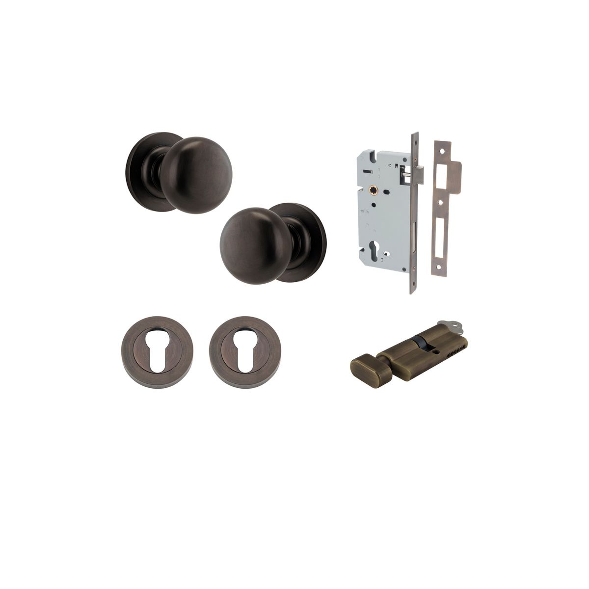 Iver Cambridge Door Knob Rose Round Concealed Fix Pair Passage Kit, Privacy Kit , Entrance Kit with High Security Lock -Signature Brass