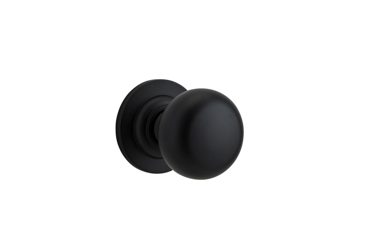 Iver Cambridge Door Knob Rose Round Concealed Fix Pair Passage Kit, Privacy Kit , Entrance Kit with High Security Lock -Matt Black