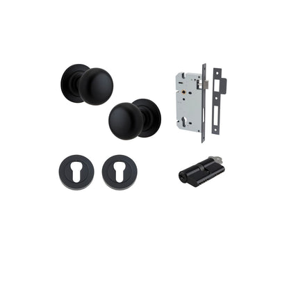 Iver Cambridge Door Knob Rose Round Concealed Fix Pair Passage Kit, Privacy Kit , Entrance Kit with High Security Lock -Matt Black