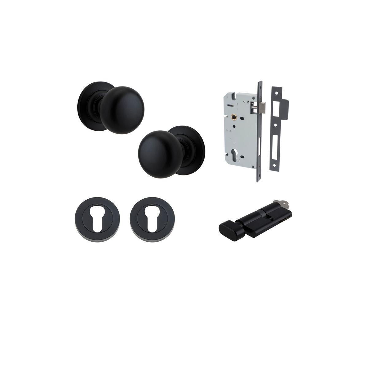 Iver Cambridge Door Knob Rose Round Concealed Fix Pair Passage Kit, Privacy Kit , Entrance Kit with High Security Lock -Matt Black