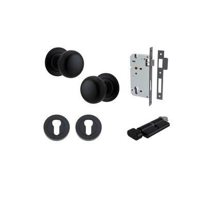 Iver Cambridge Door Knob Rose Round Concealed Fix Pair Passage Kit, Privacy Kit , Entrance Kit with High Security Lock -Matt Black