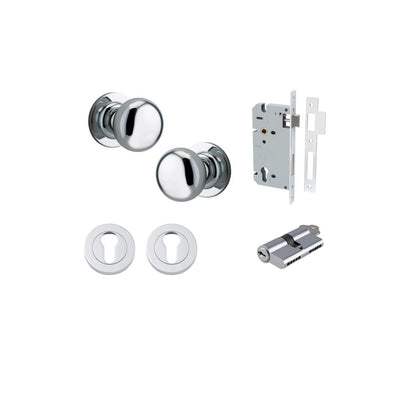 Iver Cambridge Door Knob Rose Round Concealed Fix Pair Passage Kit, Privacy Kit , Entrance Kit with High Security Lock -Polished Chrome