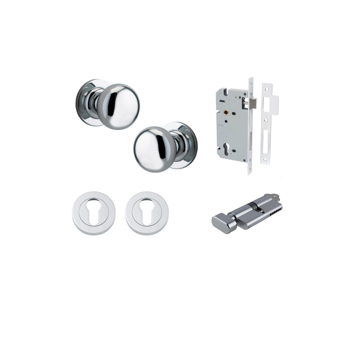 Iver Cambridge Door Knob Rose Round Concealed Fix Pair Passage Kit, Privacy Kit , Entrance Kit with High Security Lock -Polished Chrome