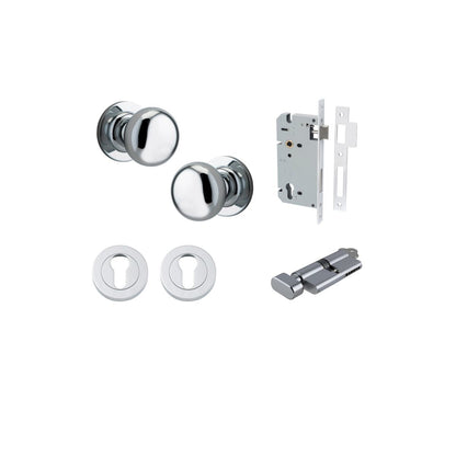 Iver Cambridge Door Knob Rose Round Concealed Fix Pair Passage Kit, Privacy Kit , Entrance Kit with High Security Lock -Polished Chrome