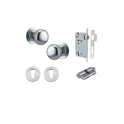 Iver Cambridge Door Knob Rose Round Concealed Fix Pair Passage Kit, Privacy Kit , Entrance Kit with High Security Lock -Brushed Chrome