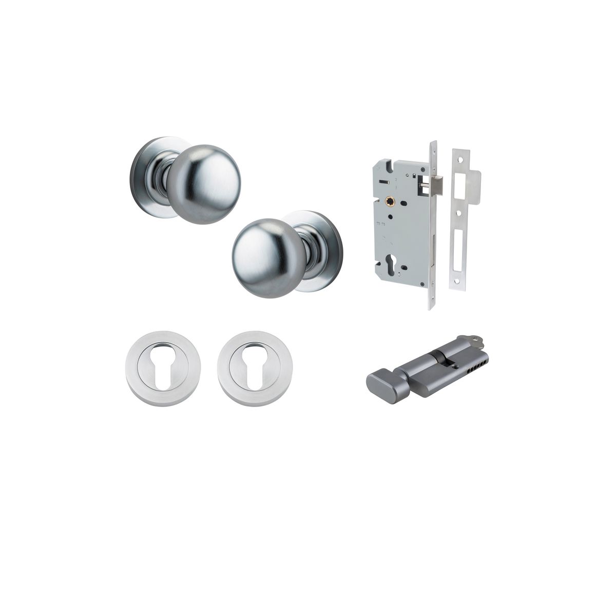 Iver Cambridge Door Knob Rose Round Concealed Fix Pair Passage Kit, Privacy Kit , Entrance Kit with High Security Lock -Brushed Chrome