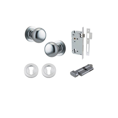 Iver Cambridge Door Knob Rose Round Concealed Fix Pair Passage Kit, Privacy Kit , Entrance Kit with High Security Lock -Brushed Chrome