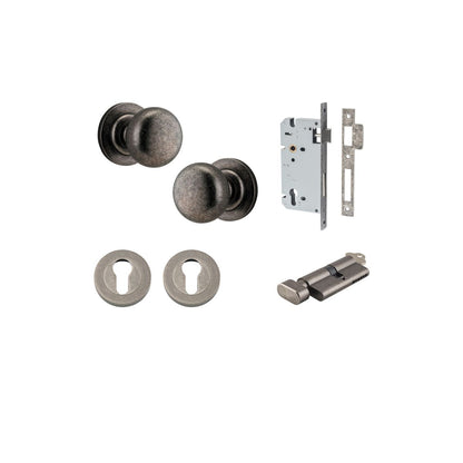 Iver Cambridge Door Knob Rose Round Concealed Fix Pair Passage Kit, Privacy Kit , Entrance Kit with High Security Lock -Distressed Nickel