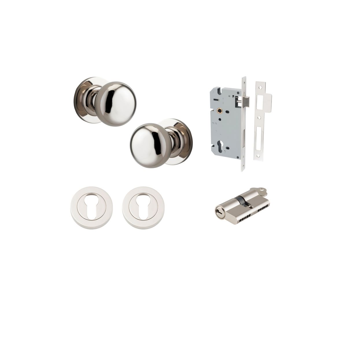 Iver Cambridge Door Knob Rose Round Concealed Fix Pair Passage Kit, Privacy Kit , Entrance Kit with High Security Lock -Polished Nickel
