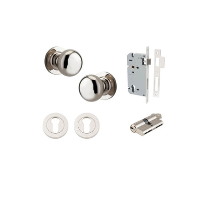 Iver Cambridge Door Knob Rose Round Concealed Fix Pair Passage Kit, Privacy Kit , Entrance Kit with High Security Lock -Polished Nickel