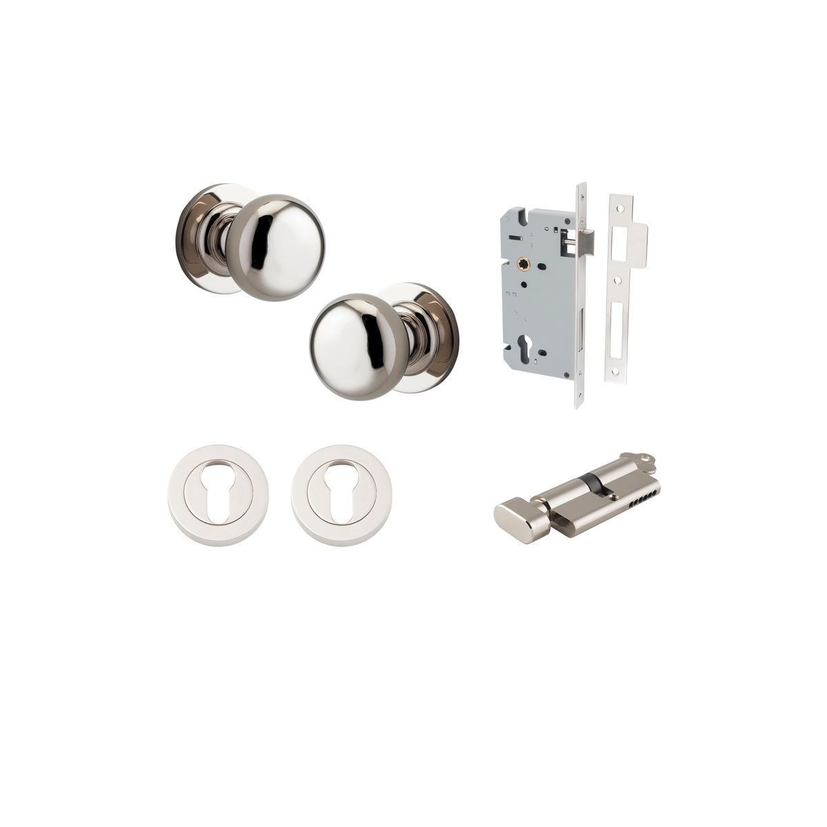 Iver Cambridge Door Knob Rose Round Concealed Fix Pair Passage Kit, Privacy Kit , Entrance Kit with High Security Lock -Polished Nickel