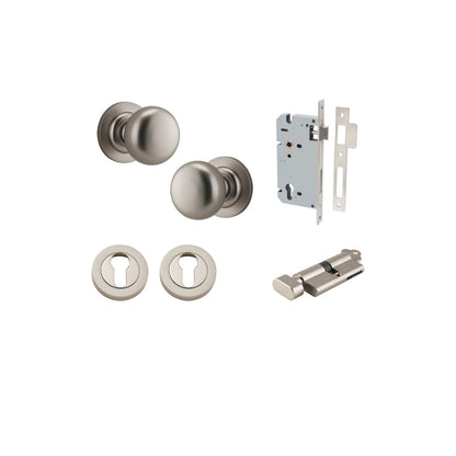 Iver Cambridge Door Knob Rose Round Concealed Fix Pair Passage Kit, Privacy Kit , Entrance Kit with High Security Lock - Satin Nickel