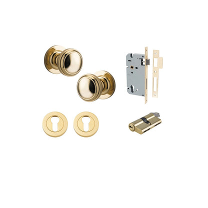 Iver Paddington  Door Knob Round Rose Concealed Fix Pair, Passage Kit, Privacy Kit , Entrance Kit with High Security Lock -Polished Brass