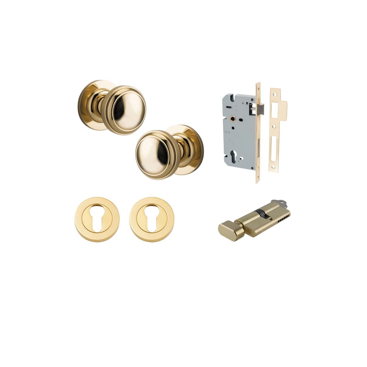 Iver Paddington  Door Knob Round Rose Concealed Fix Pair, Passage Kit, Privacy Kit , Entrance Kit with High Security Lock -Polished Brass