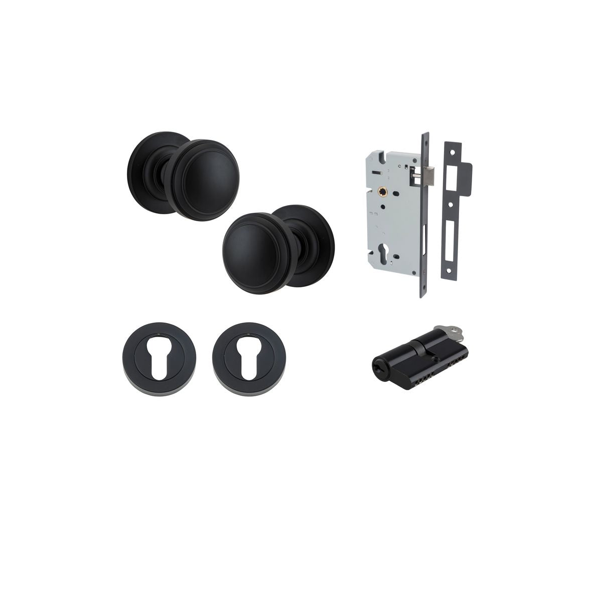 Iver Paddington  Door Knob Round Rose Concealed Fix Pair, Passage Kit, Privacy Kit , Entrance Kit with High Security Lock - Matt Black